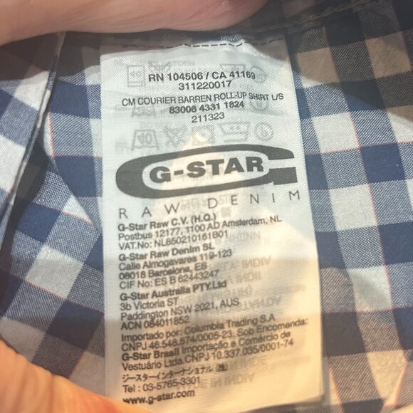 G-Star RAW Blue & White Gingham Button-Down Shirt Men’s Sz L Cotton Long Sleeve - Picture 7 of 9